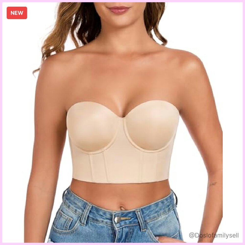 Longline Strapless Bustier Bra Full Coverage Anti Slip Underwire Corset Top - Picture 3 of 8